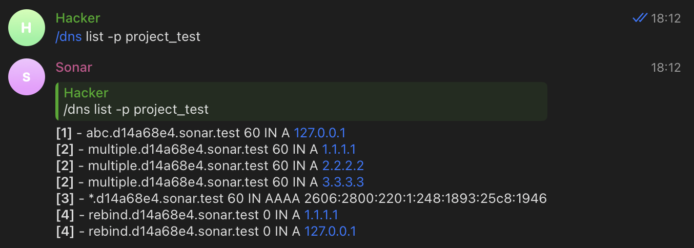 List DNS records for payload