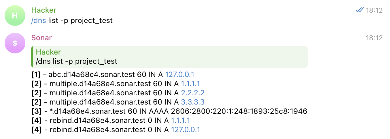 List DNS records for payload