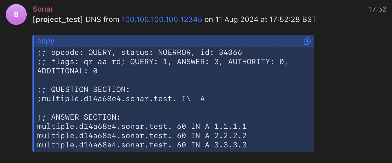 DNS test alert multiple