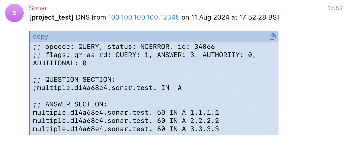 DNS test alert multiple