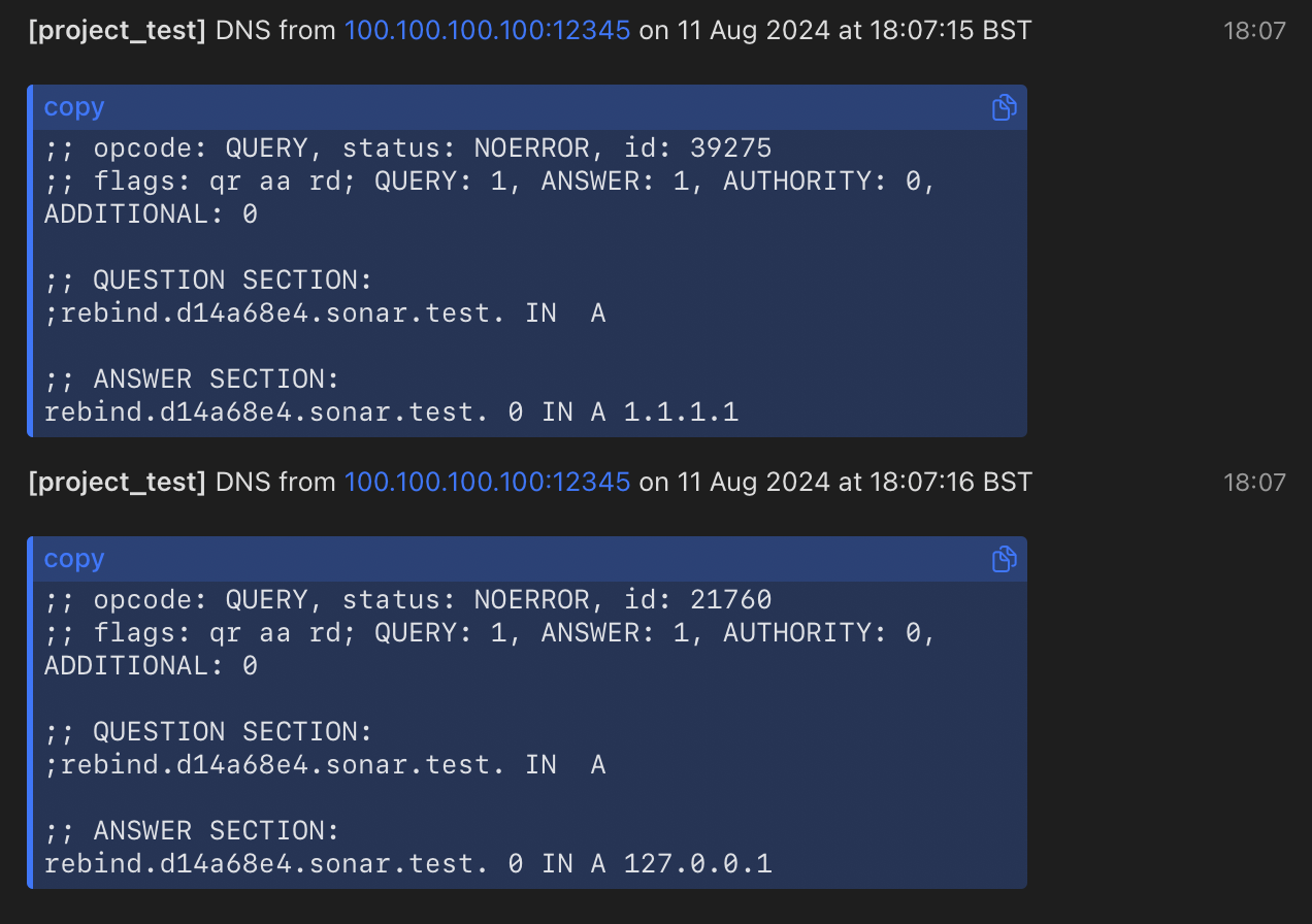 DNS test alert rebind