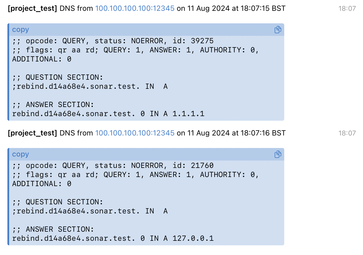 DNS test alert rebind