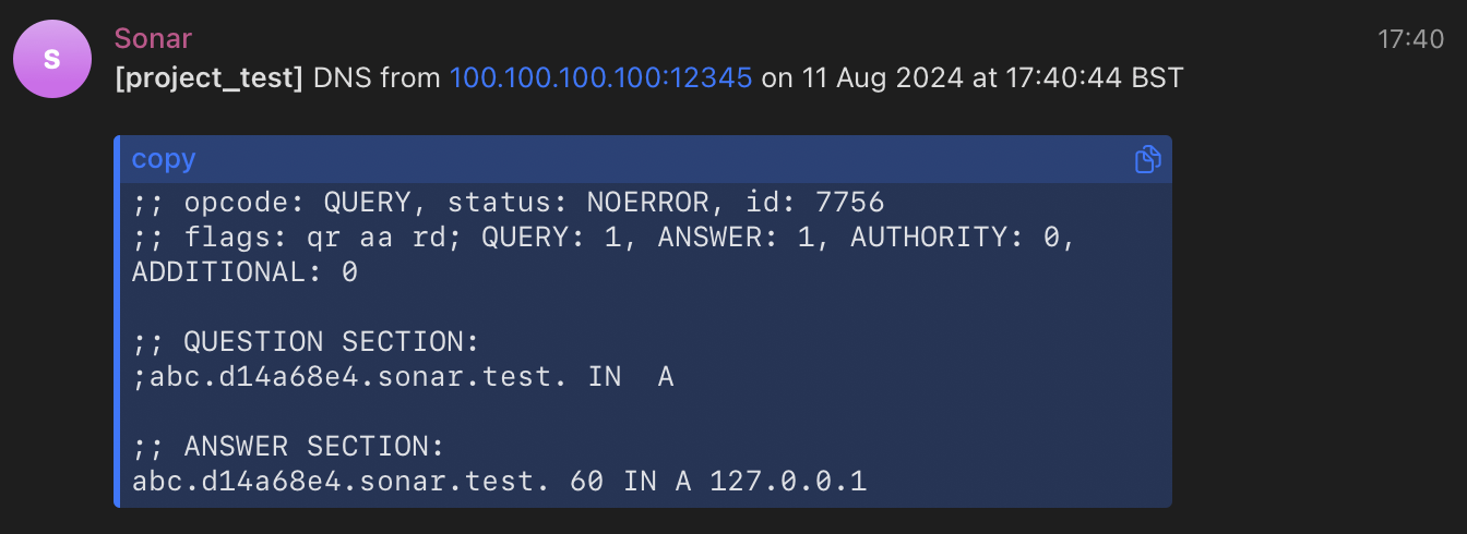 DNS test alert