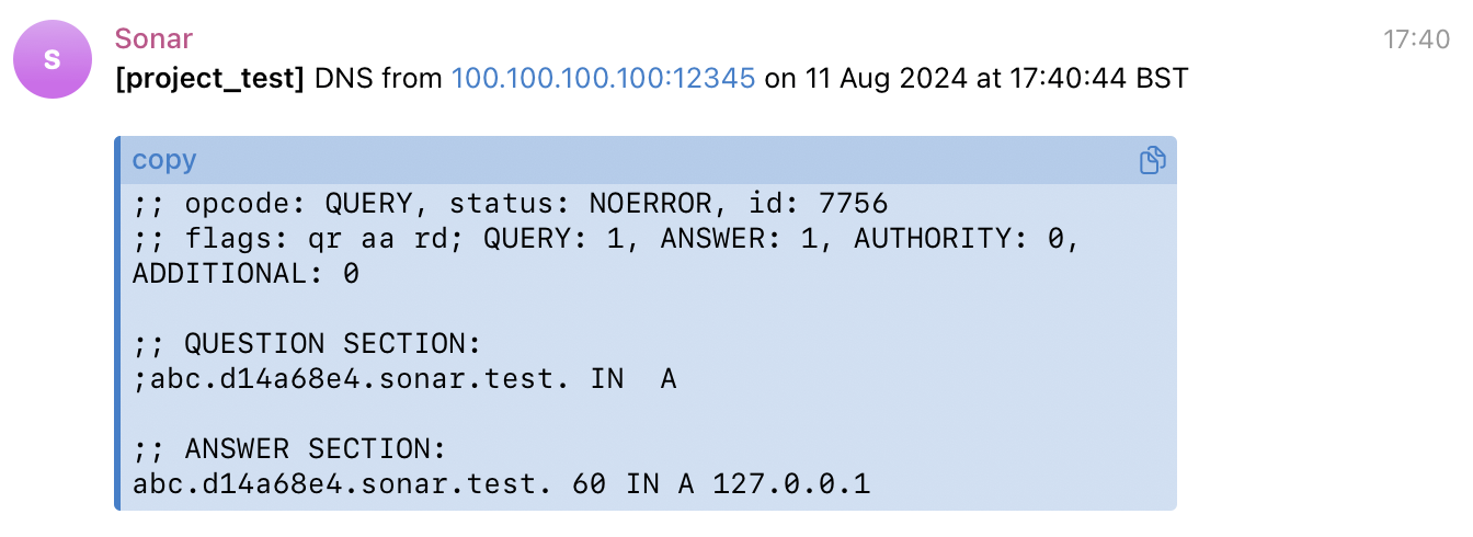 DNS test alert