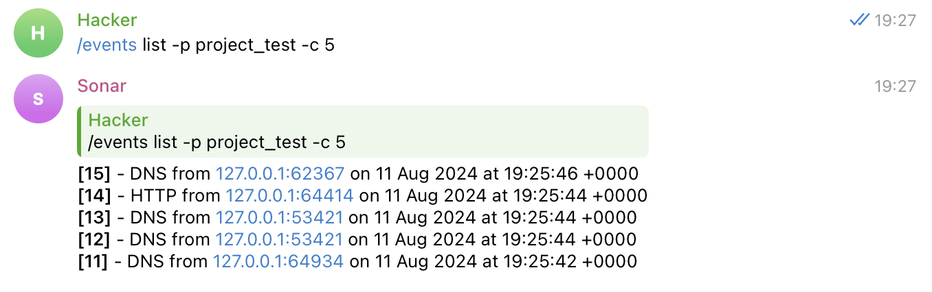 List last N events for payload