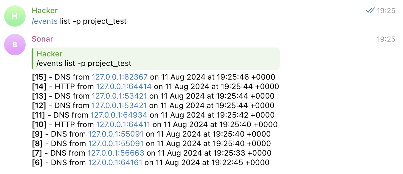 List events for payload